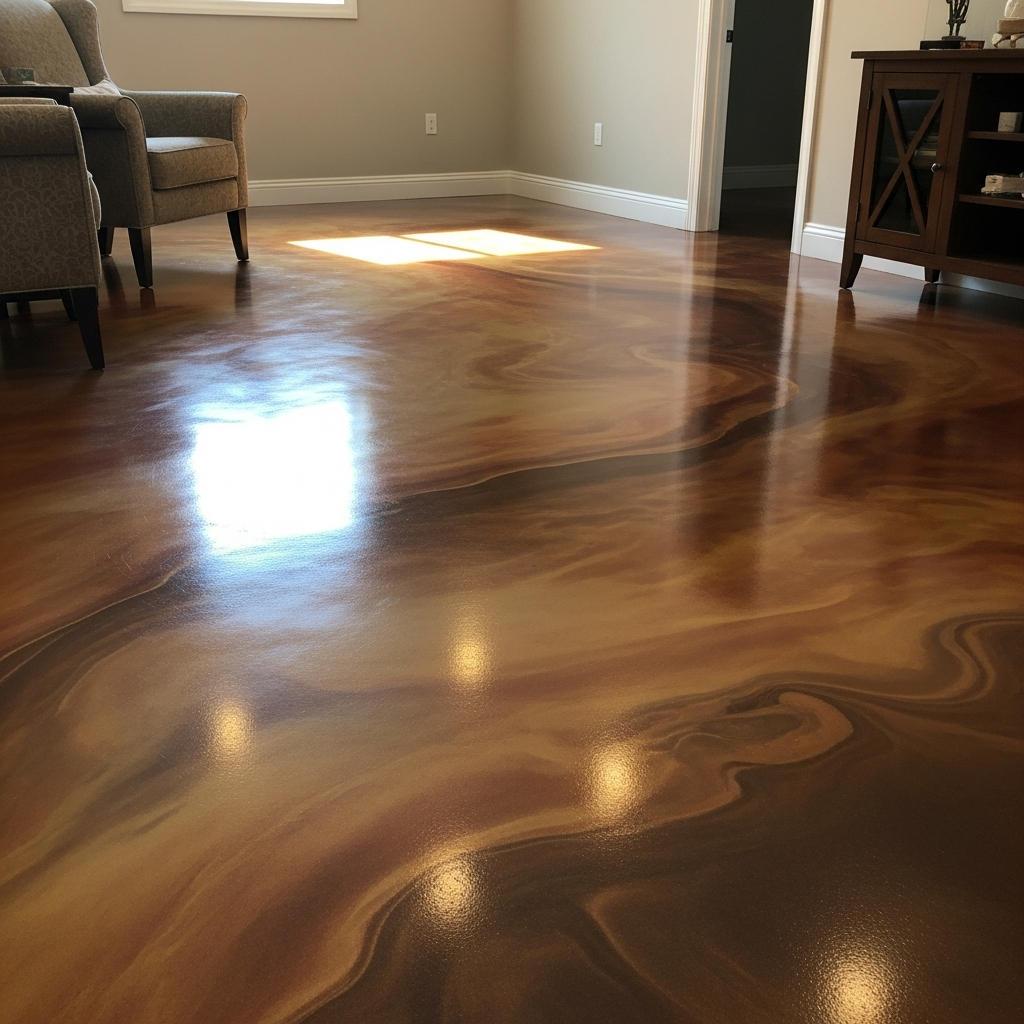 Decorative metallic epoxy floor finished by Flooring & Epoxy Coat Pro in Dallas-Fort Worth