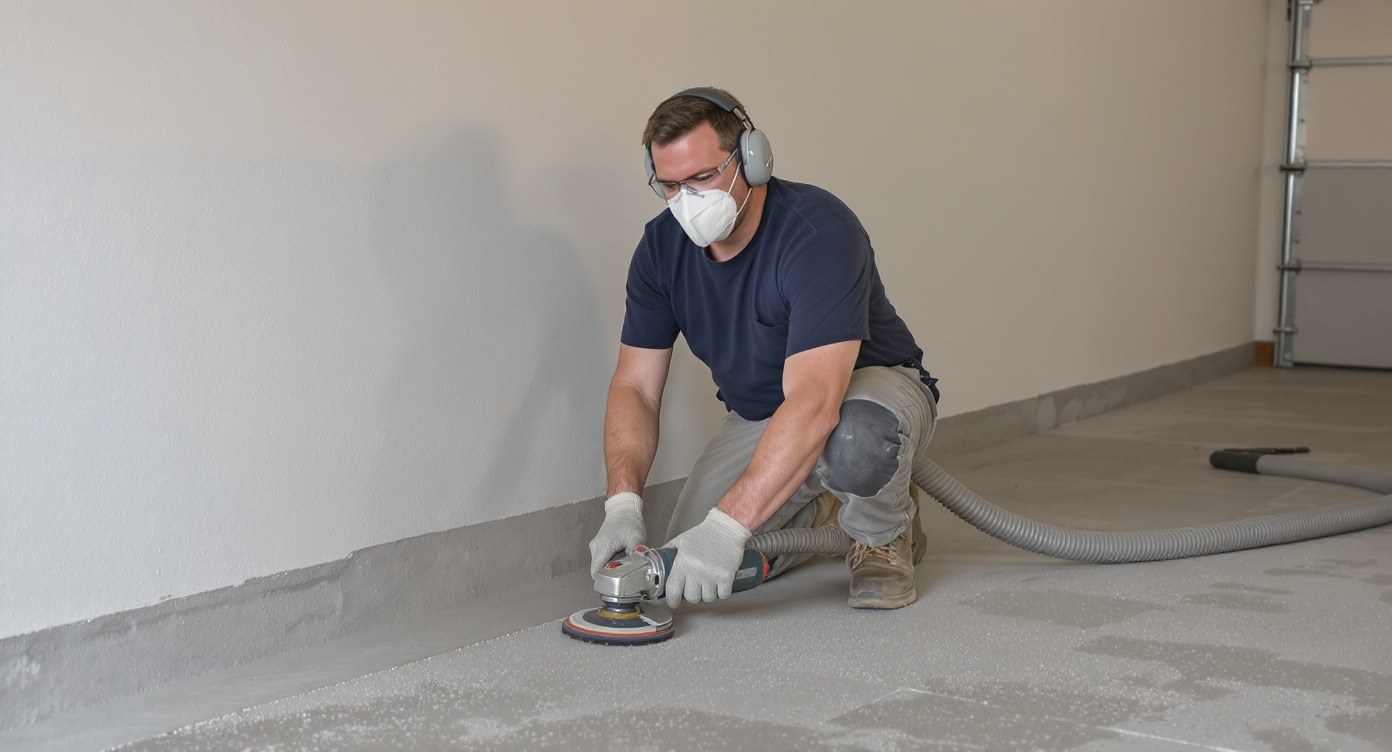 Floor prep underway - diamond grinding a concrete slab