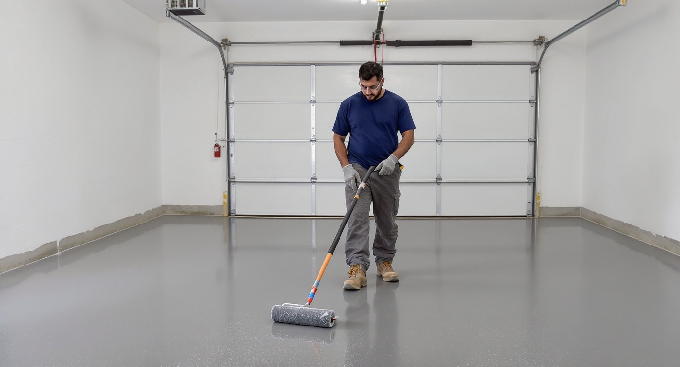 Garage floor before and after epoxy coating
